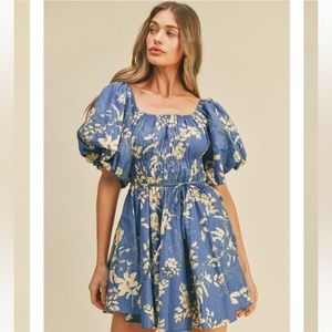 PREORDER NOW- Floral Print Bubble Sleeve Flared Mini Dress
